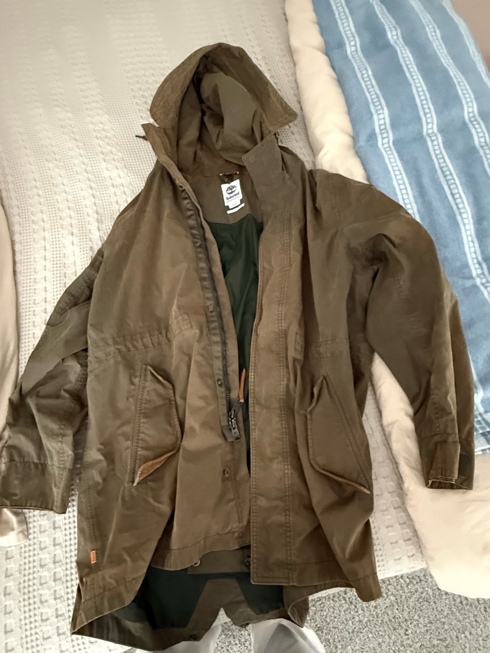 Vintage Timberland Men's Olive Green Hooded Utility Jacket